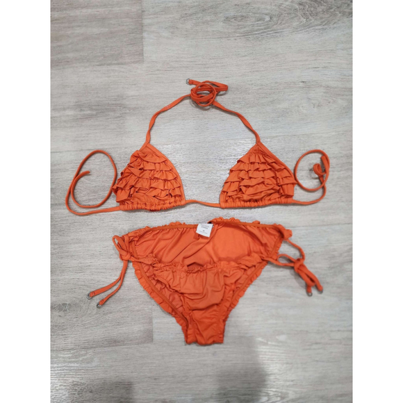 Gilly Hicks Other - Gilly Hicks Orange Ruffle Triangle Bikini Swimsuit Set Size M Beachwear Used